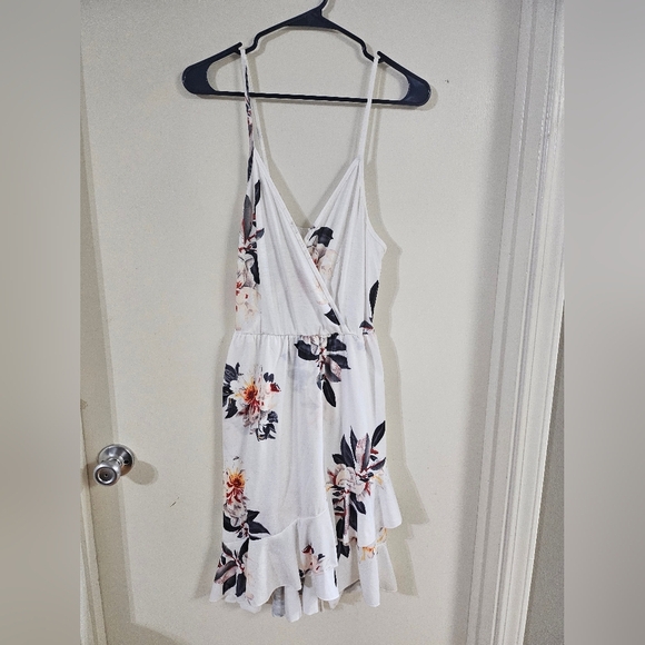 Floral White Spaghetti Strap Dress - Picture 1 of 7